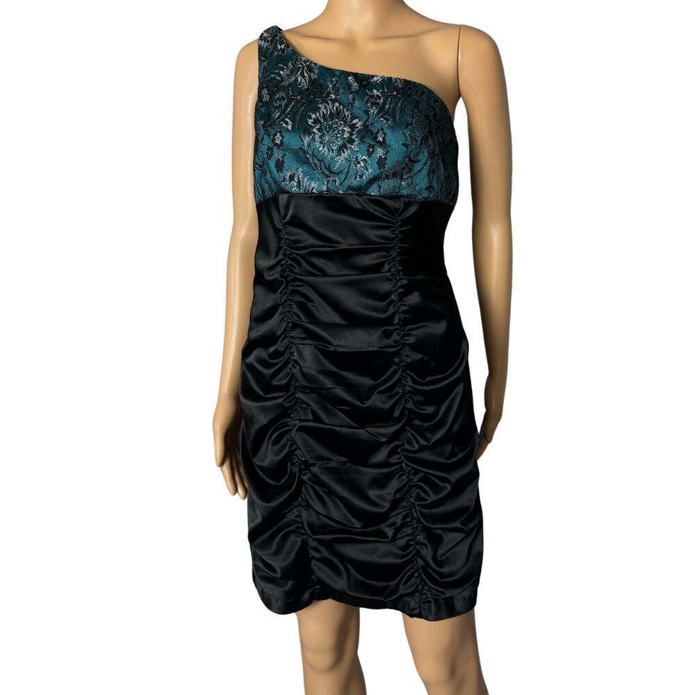 Fredericks of Hollywood Womens Dress One Shoulder Ruched Sz M/L Black Lace USA